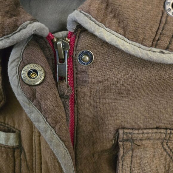 Free People Follow Your Heart Utility Jacket Brown Printed Sleeves Size L - Picture 8 of 10